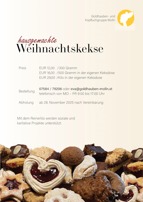 Aushang hausgemachte Weihnachtskekse Goldhauben- und Kopftuchgruppe Molln